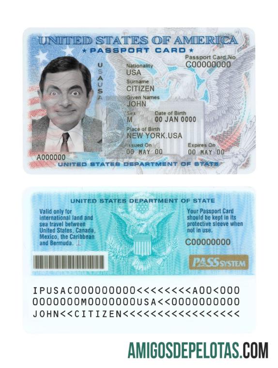 Modelo de cartão de identificação de passaporte dos EUA